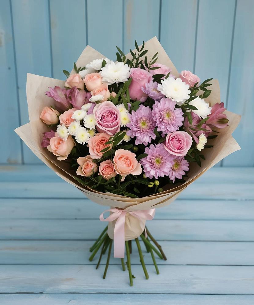 Букет цветов из: Хризантемы, Розы и Альстромерии в Сковородино