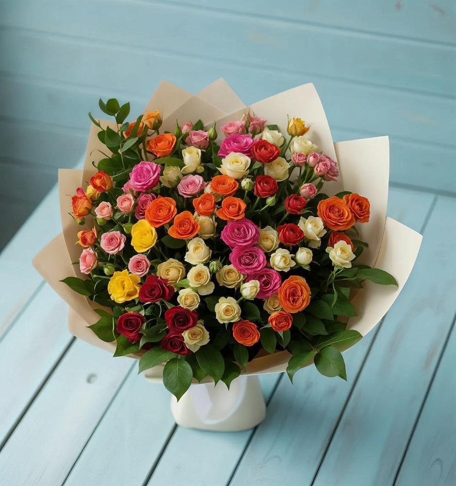 Букет Микс из разноцветных кустовых роз в Сковородино