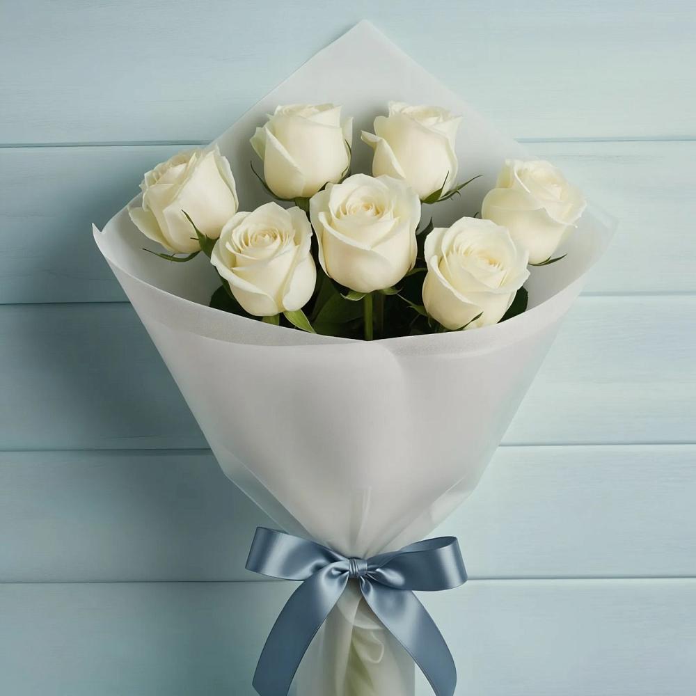 Букет 7 Белых роз Эдлесс Лав в Сковородино