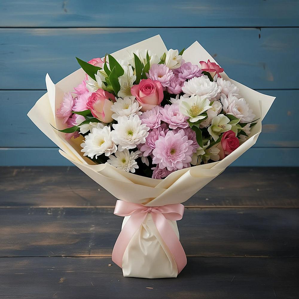 Букет цветов из: Хризантемы, Альстромерии и Розы в Сковородино